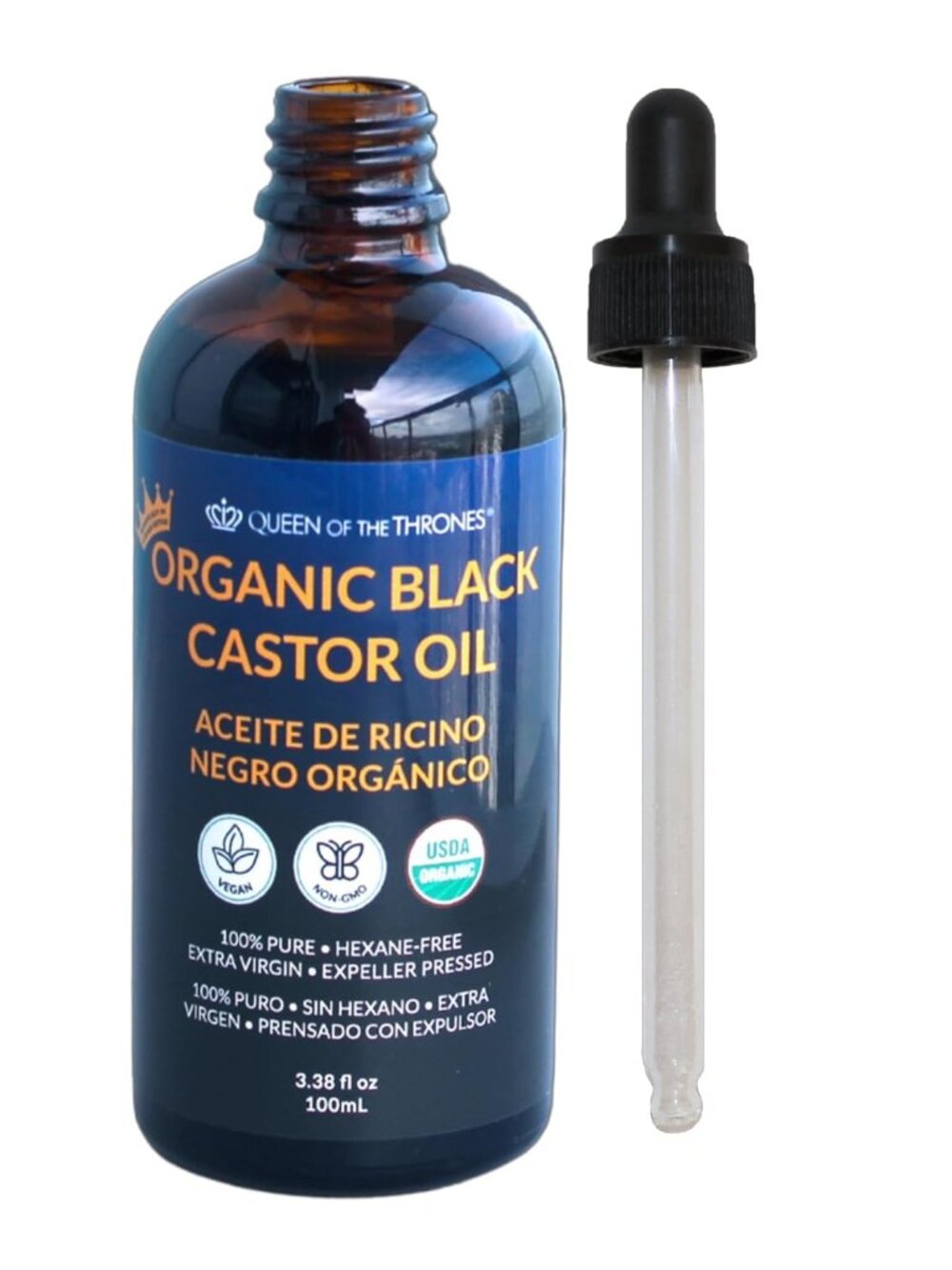 QUEEN OF THE THRONES® Organic Black Castor Oil - 100mL with Dropper| 100% Pure